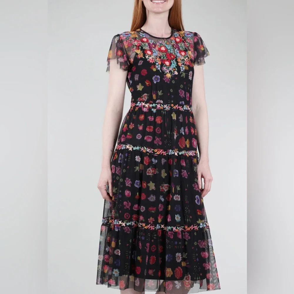 Johnny Was Black A-line Midi Dress with Flutter Sleeves - Picture 3 of 7